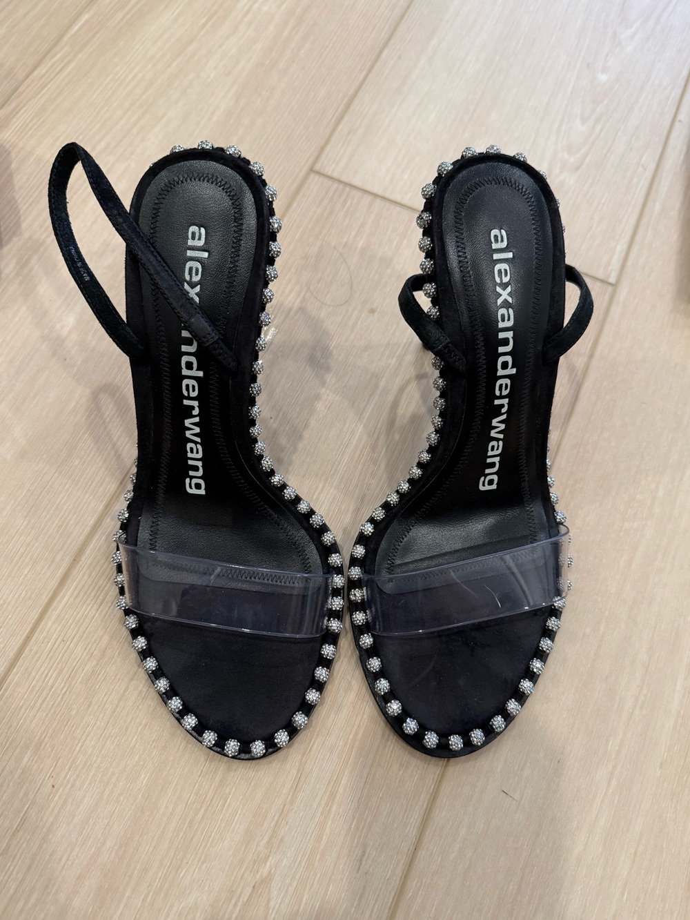 Alexander Wang Black Slingback Sandals with Crystal Trim